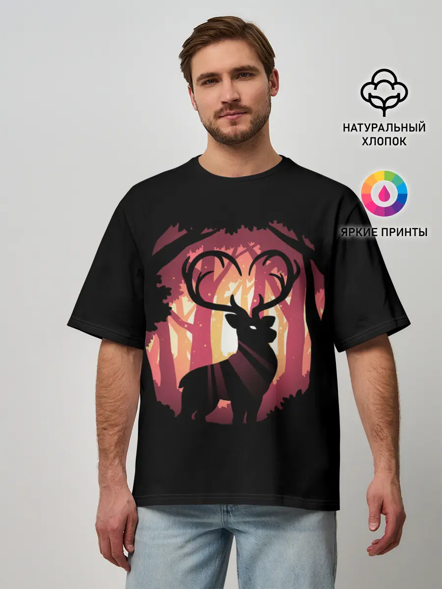 Мужская футболка оверсайз / Олень в лесу