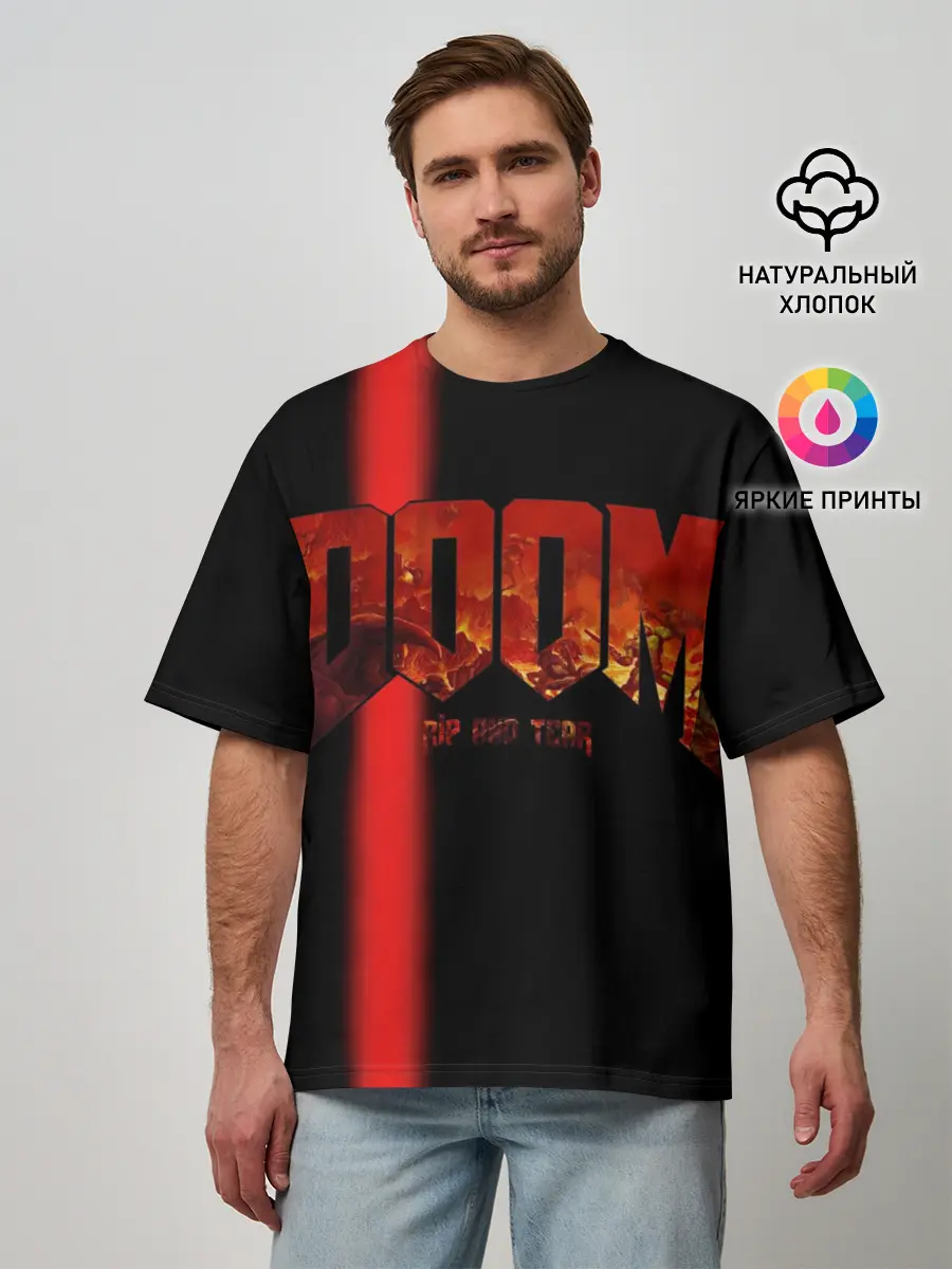 Мужская футболка оверсайз / Doom | Rip and Tear