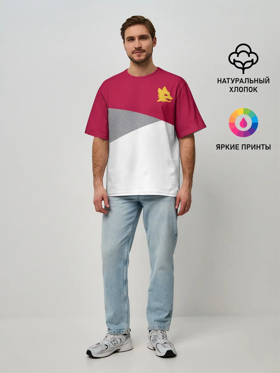 Мужская футболка оверсайз / AS Roma | Red Design 21/22