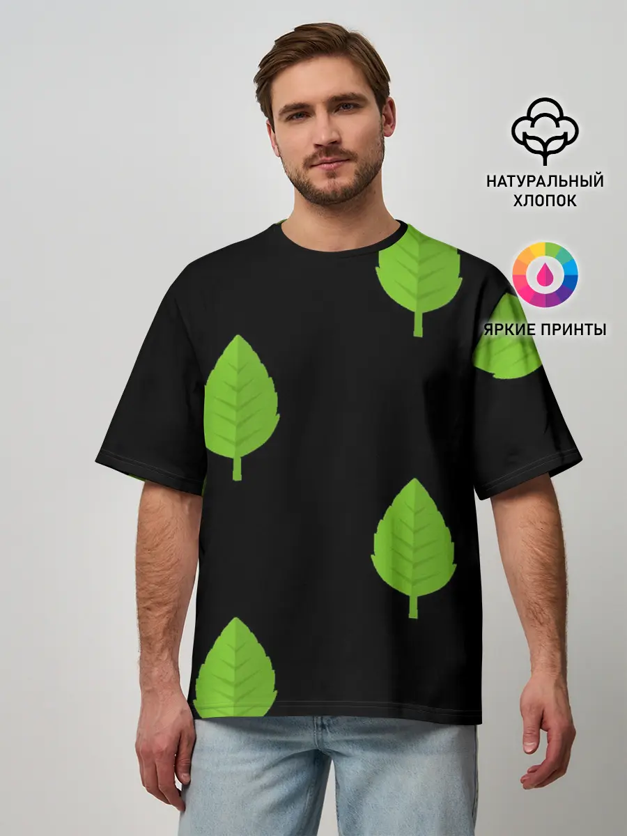 Мужская футболка оверсайз / Птица и листочек