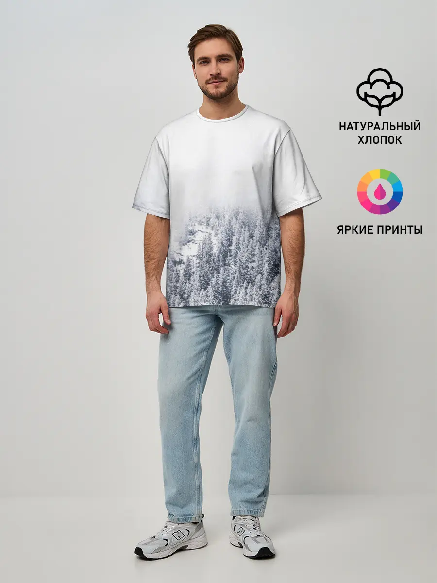 Мужская футболка оверсайз / зимний лес