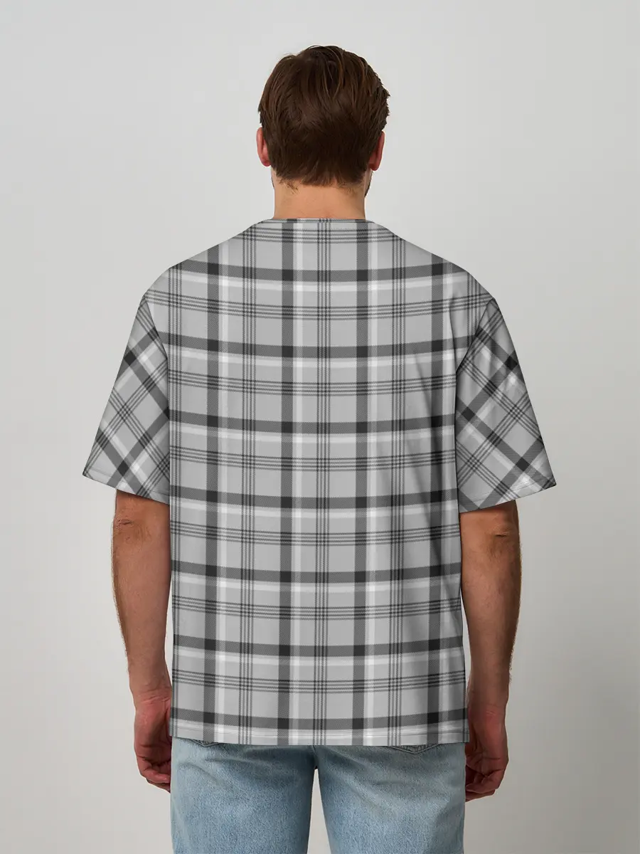 Мужская футболка оверсайз / Черная клеточка