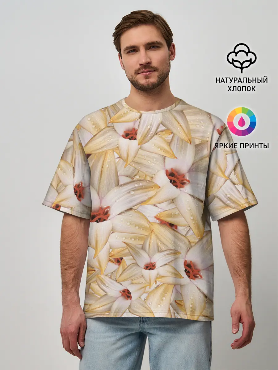 Мужская футболка оверсайз / Яркие Цветы
