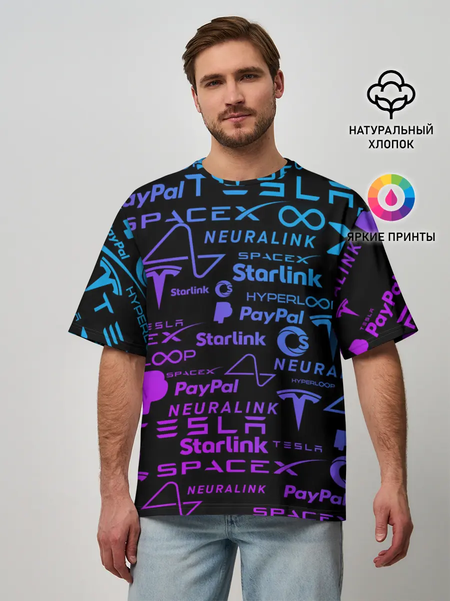 Мужская футболка оверсайз / ЛОГОТИПЫ ПРОЕКТОВ ИЛОНА МАСКА.