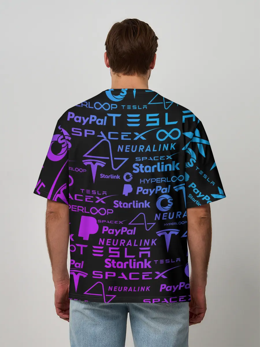 Мужская футболка оверсайз / ЛОГОТИПЫ ПРОЕКТОВ ИЛОНА МАСКА.