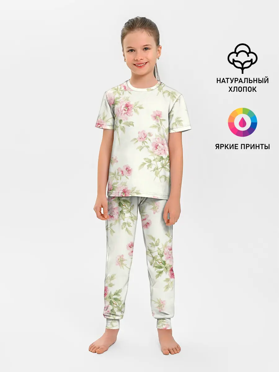 Детская пижама с брюками / Розовые розы