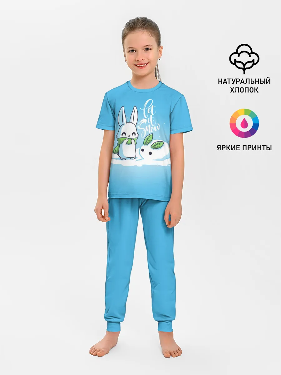 Детская пижама с брюками / Let it snow. Зайчик и снежок