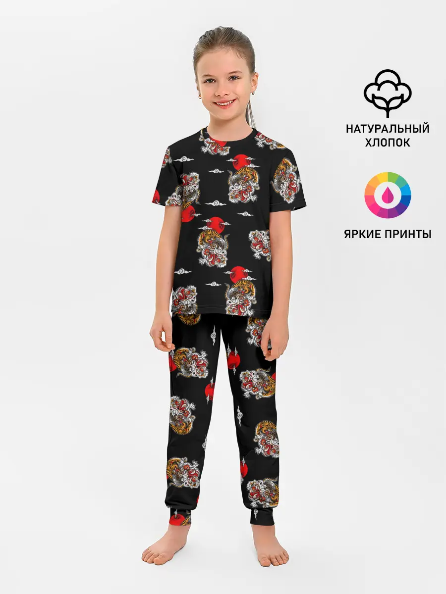 Детская пижама с брюками / Японский стиль - тигры