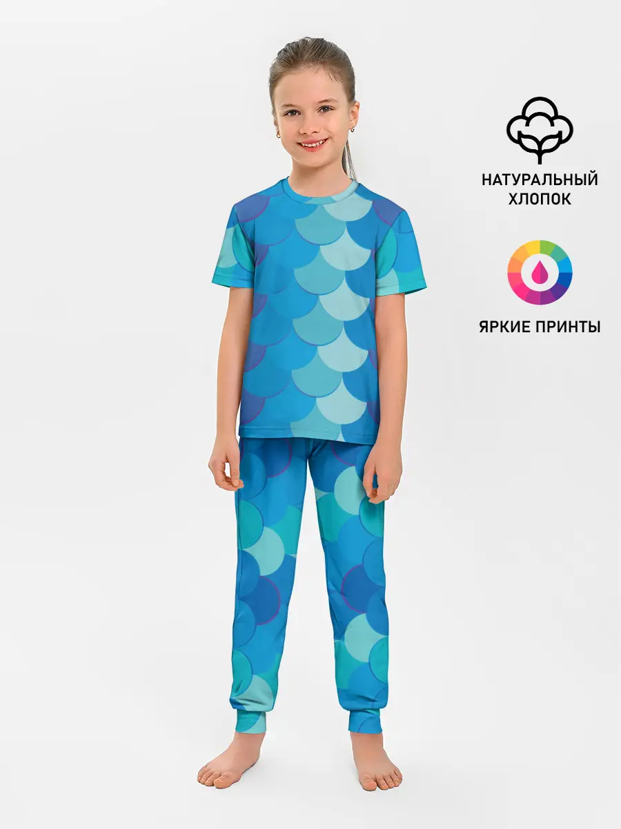 Детская пижама с брюками / Синяя чешуя рыбы
