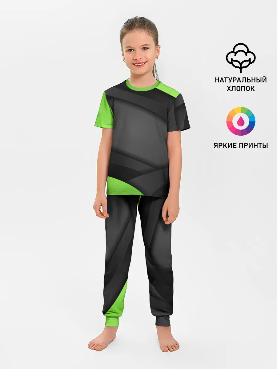 Детская пижама с брюками / Green / Black