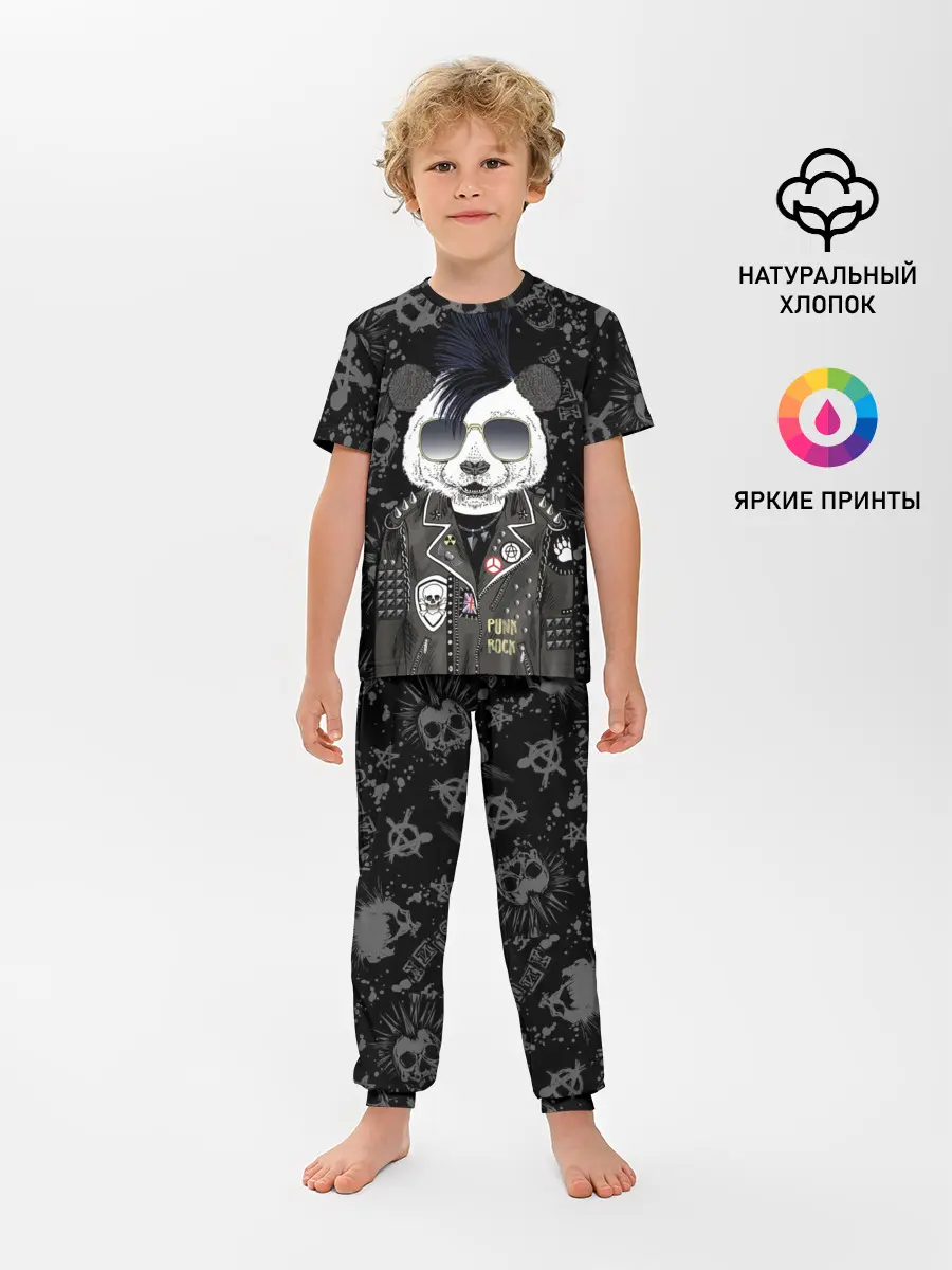 Детская пижама с брюками / Панда в косухе