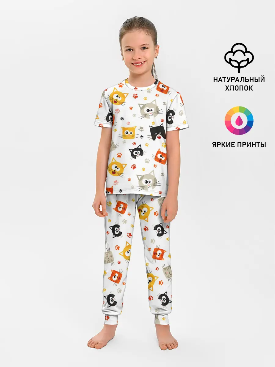 Детская пижама с брюками / Котики с лапками