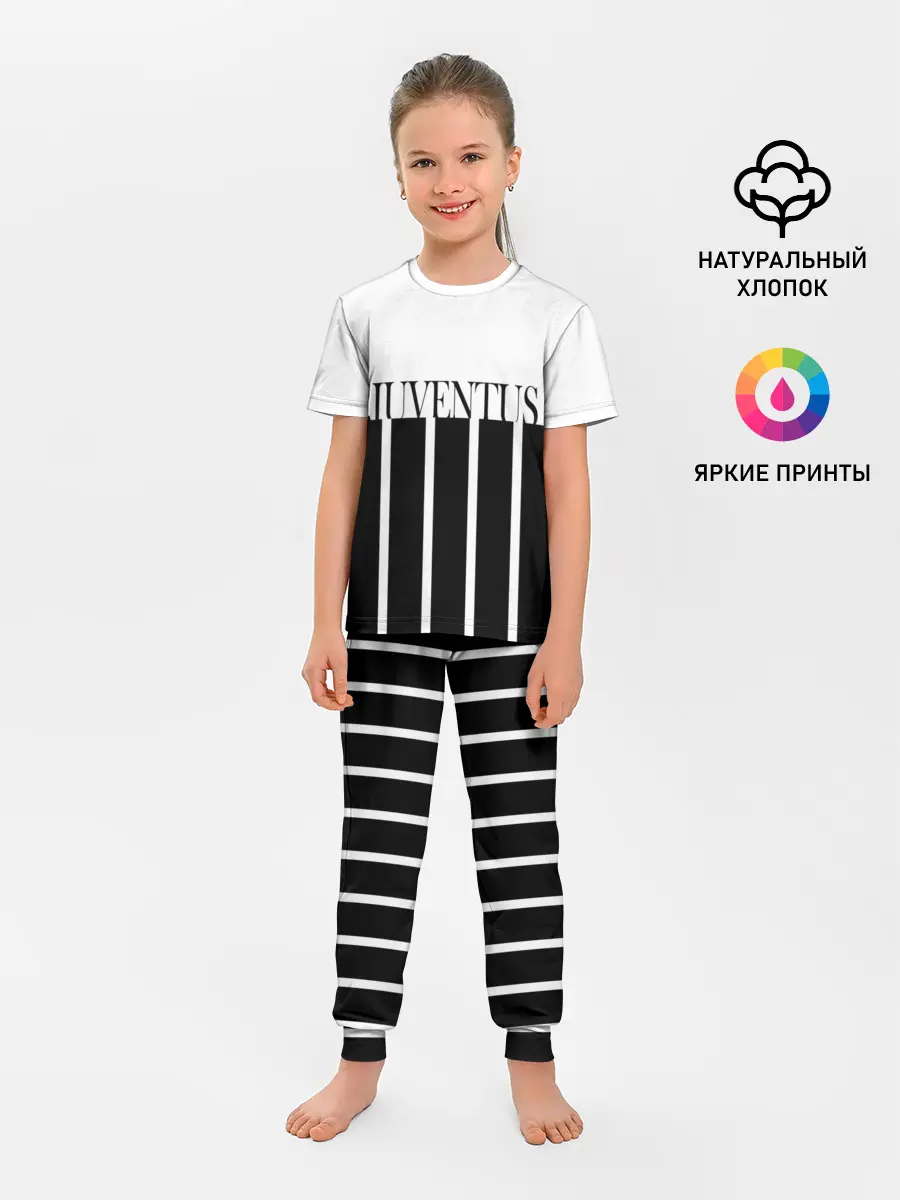 Детская пижама с брюками / Juventus | Tee Black and White