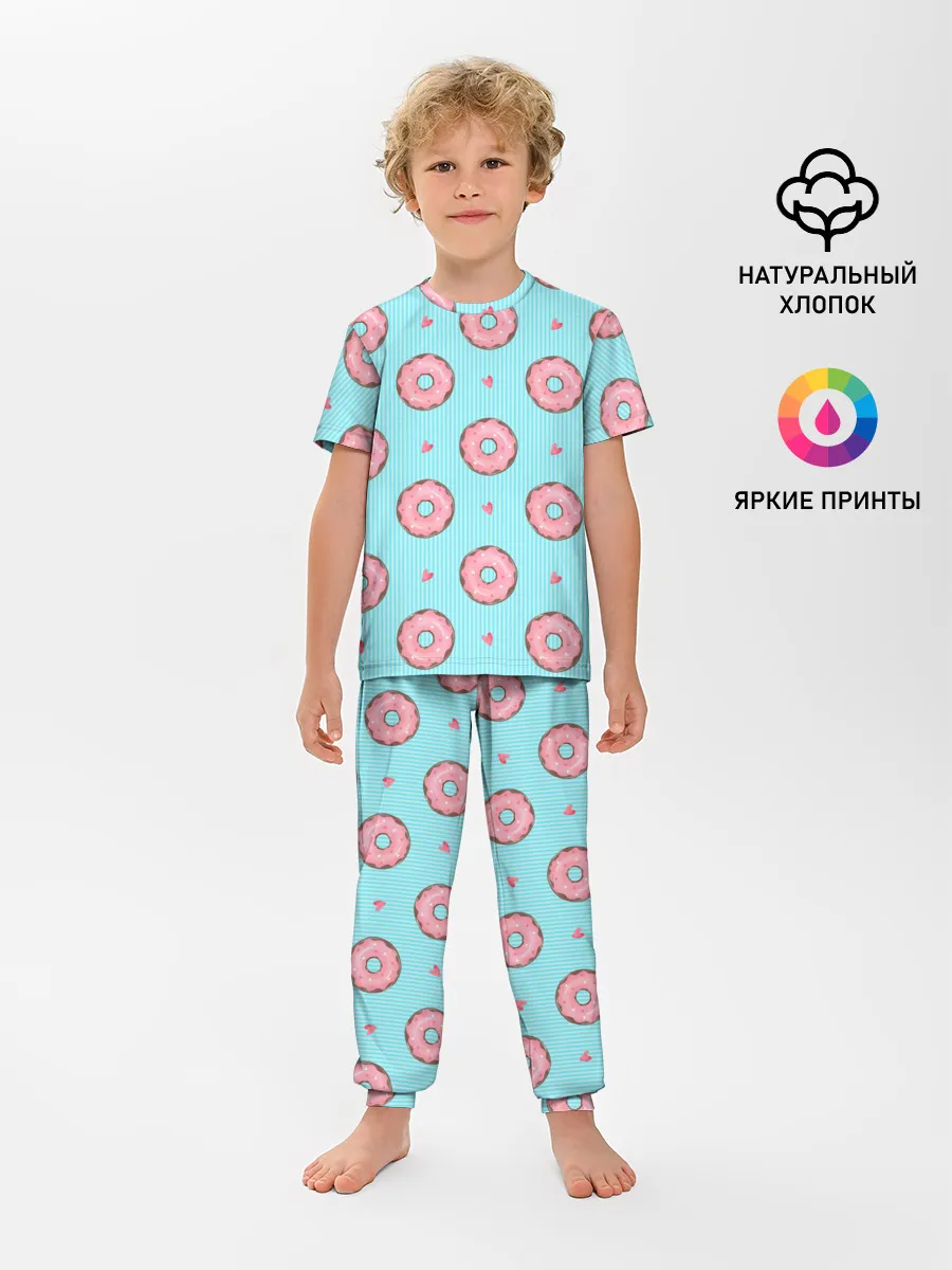 Детская пижама с брюками / Розовые пончики