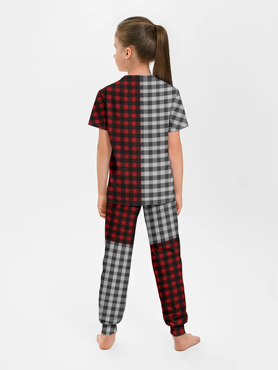 Детская пижама с брюками / Красно белая рубашка в клетку