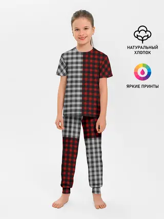Детская пижама с брюками / Красно белая рубашка в клетку