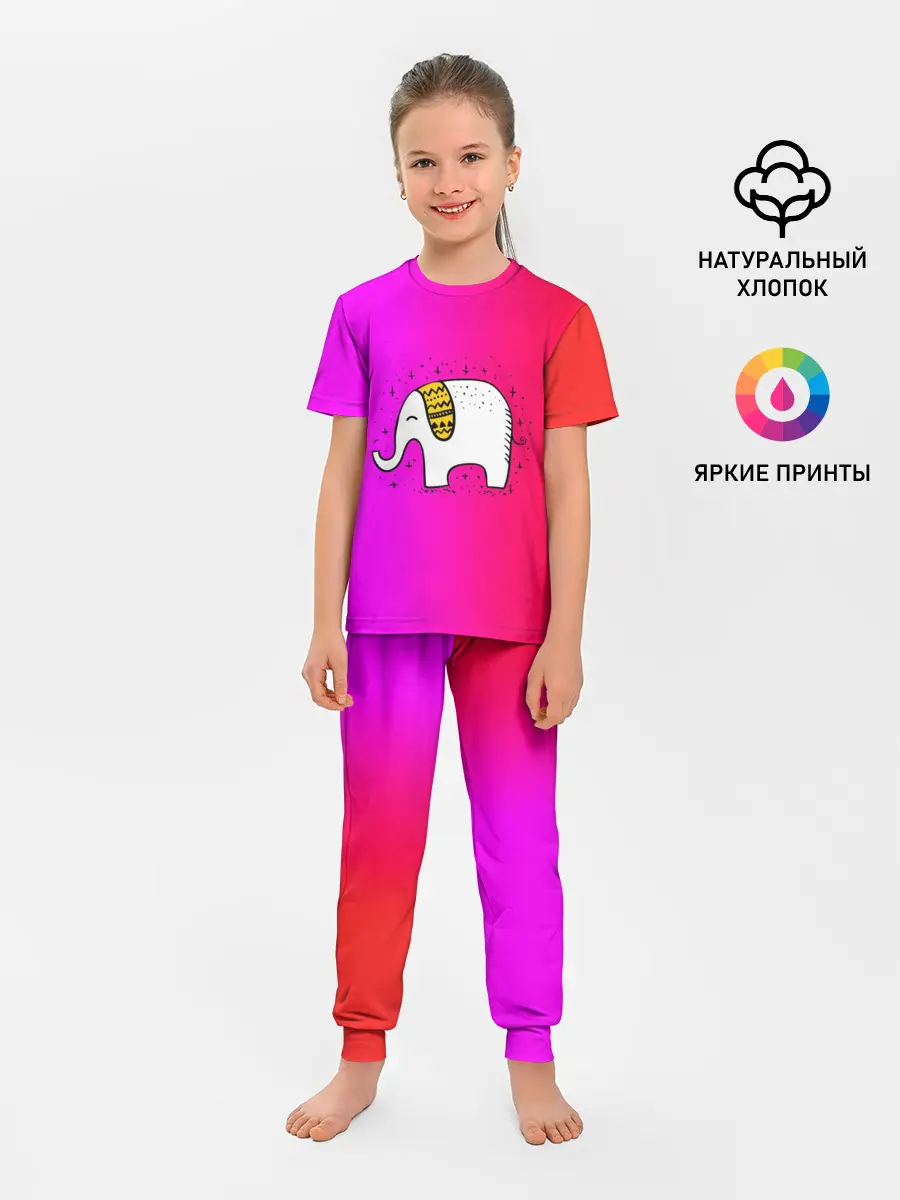 Детская пижама с брюками / Радужный слоник
