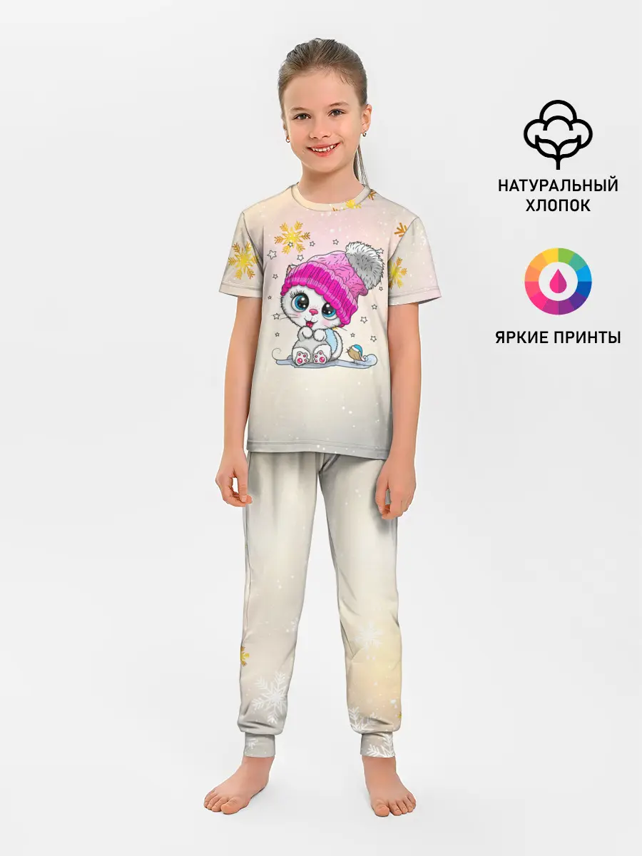 Детская пижама с брюками / Новогодний кот