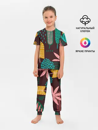 Детская пижама с брюками / Листья