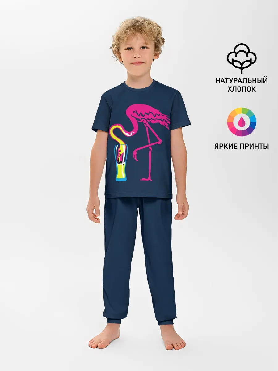 Детская пижама с брюками / Кислотный фламинго