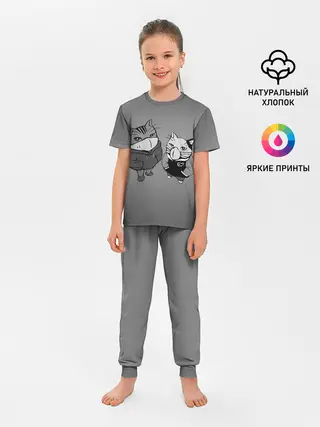 Детская пижама с брюками / Котики в масках