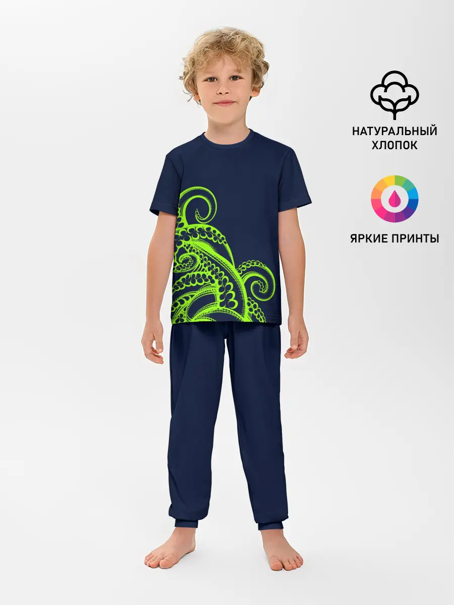 Детская пижама с брюками / Кислотный осьминожка