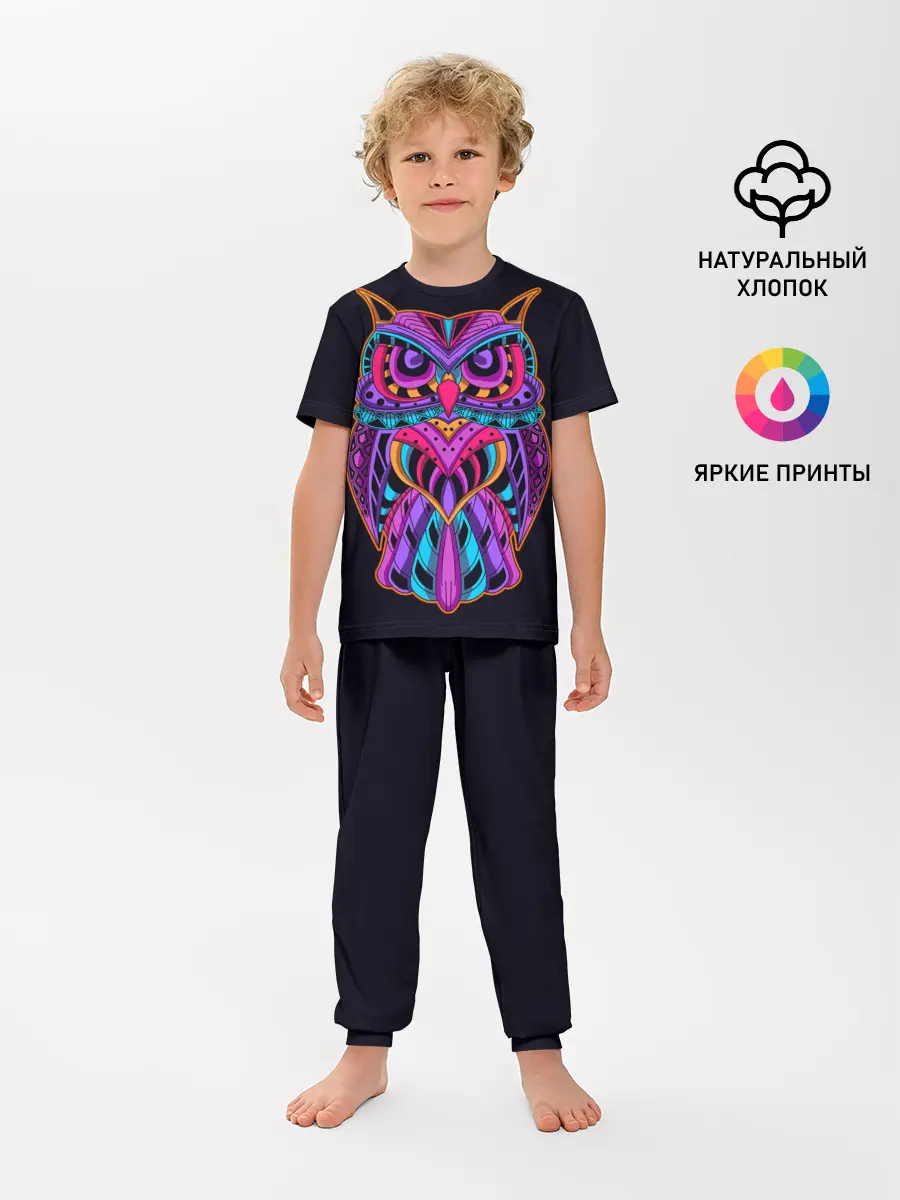 Детская пижама с брюками / Неоновая ястребиная сова