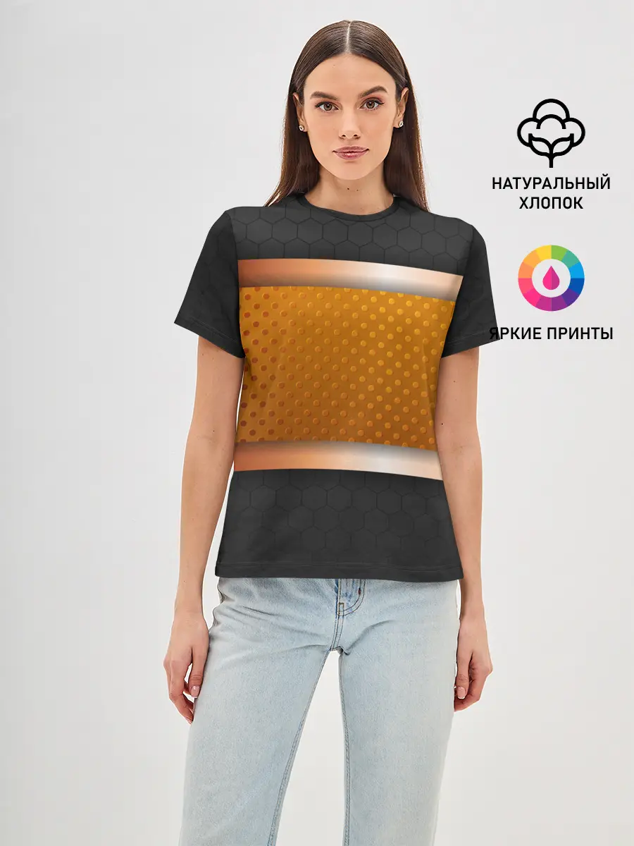 Женская базовая футболка / 3d gold / black