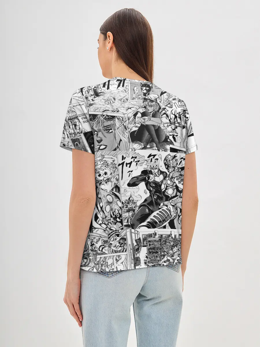 Женская базовая футболка / Серый комикс jojo