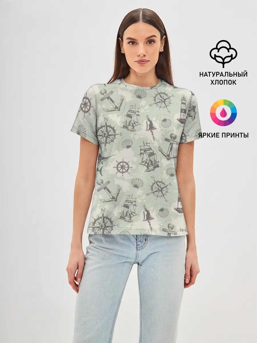 Женская базовая футболка / Морская карта