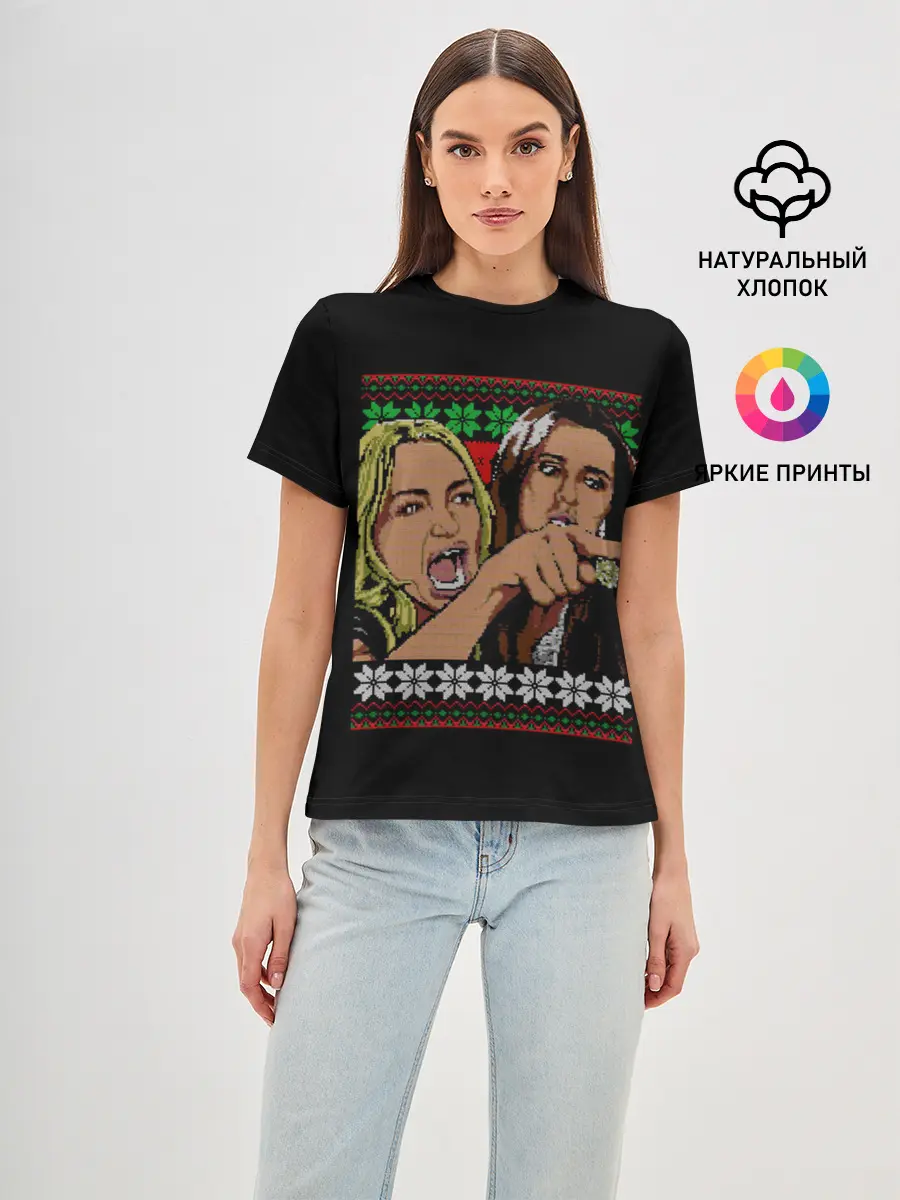 Женская базовая футболка / woman yelling at cat