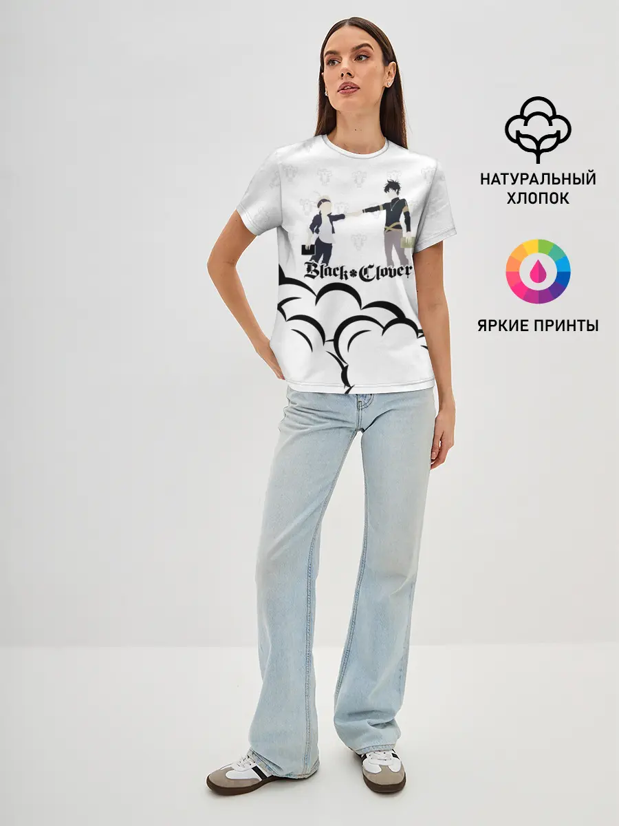 Женская базовая футболка / Чёрный клевер Аста и Юно