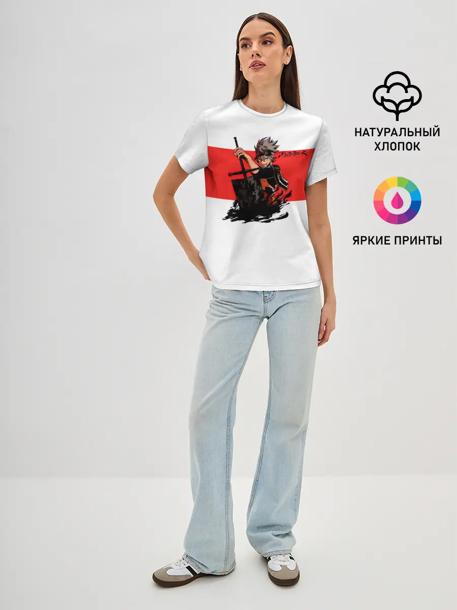 Женская базовая футболка / Чёрный клевер Аста красная полоса