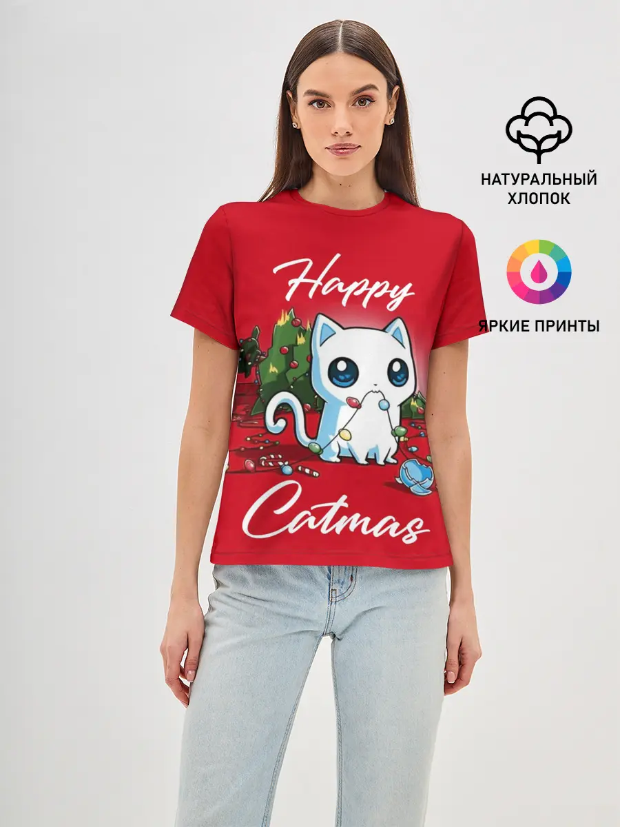 Женская базовая футболка / Happy Catmas