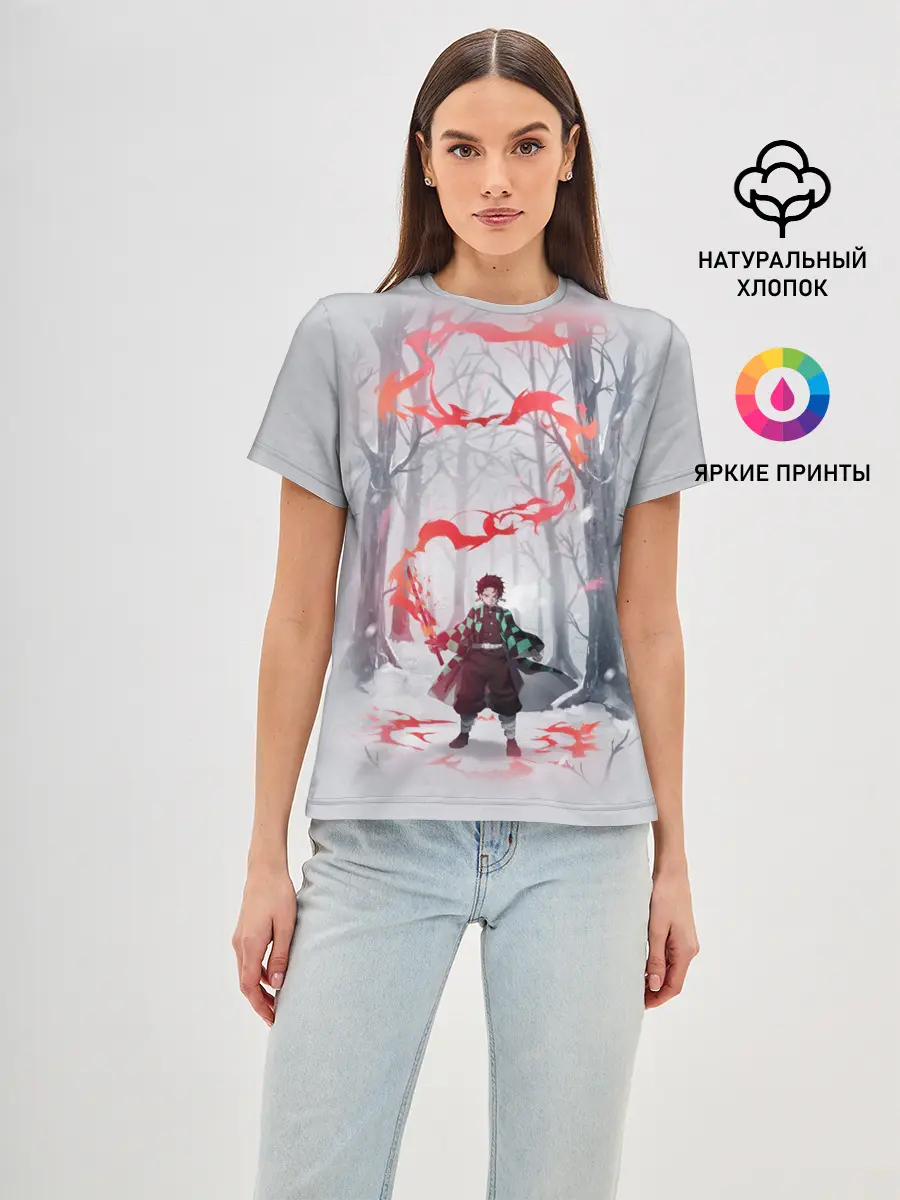 Женская базовая футболка / KIMETSU NO YAIBA красный след