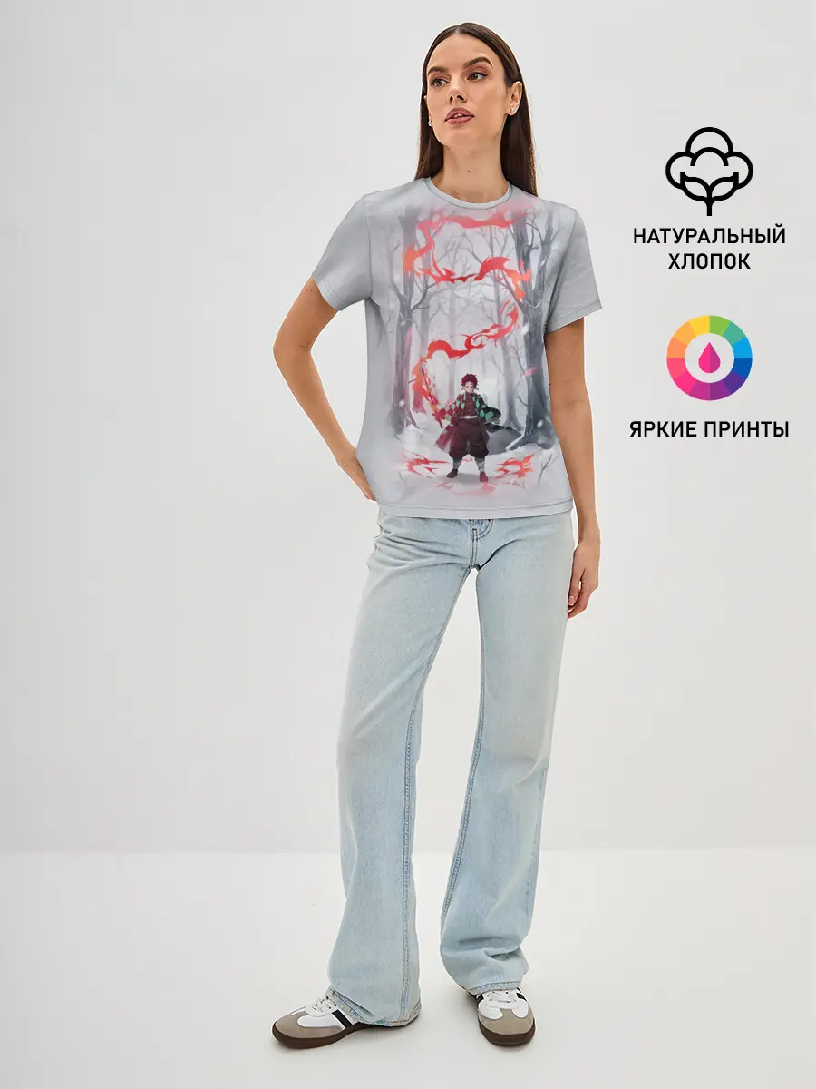 Женская базовая футболка / KIMETSU NO YAIBA красный след