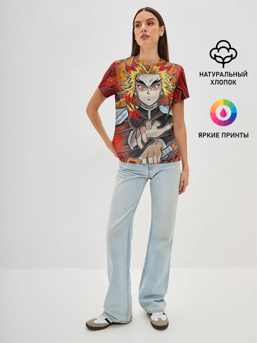 Женская базовая футболка / Ренгоку Клинок демонов