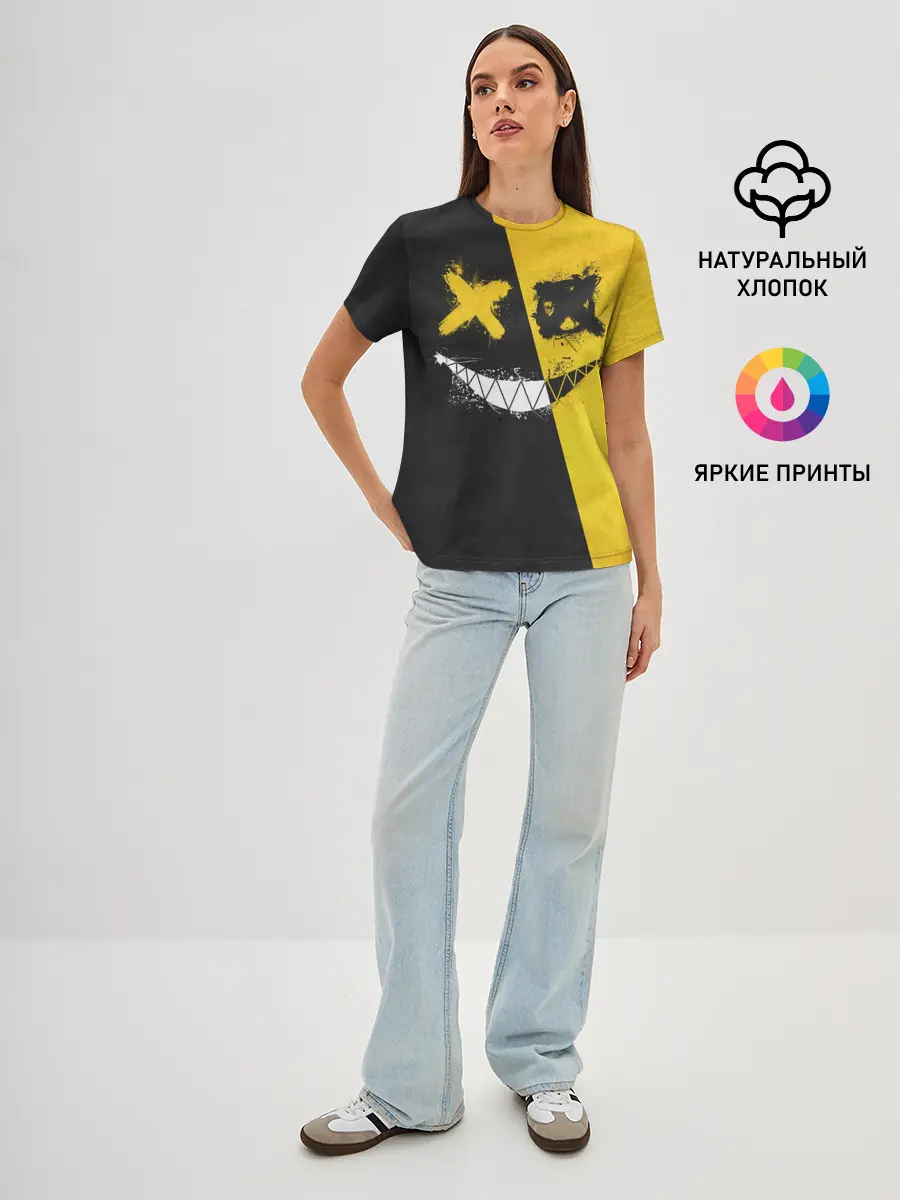 Женская базовая футболка / Yellow and Black Emoji