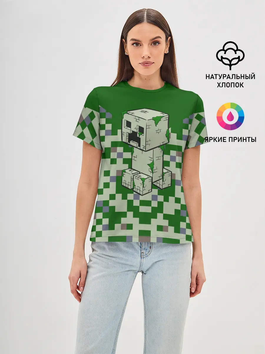 Женская базовая футболка / Minecraft Крипер