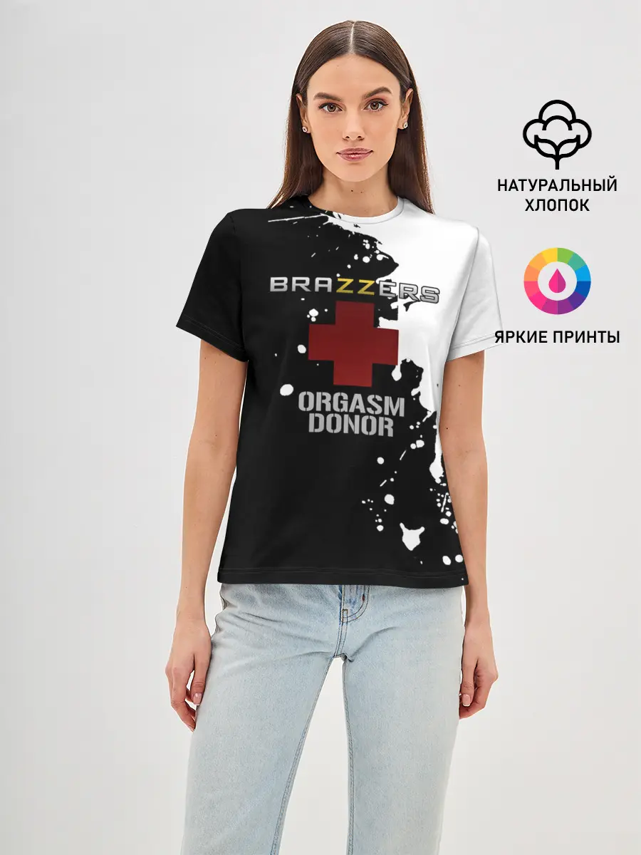 Женская базовая футболка / Brazzers orgasm donor