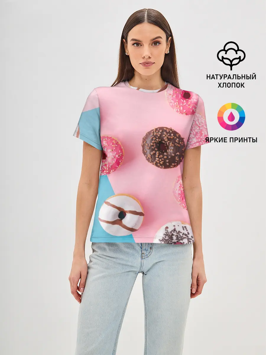 Женская базовая футболка / пончики