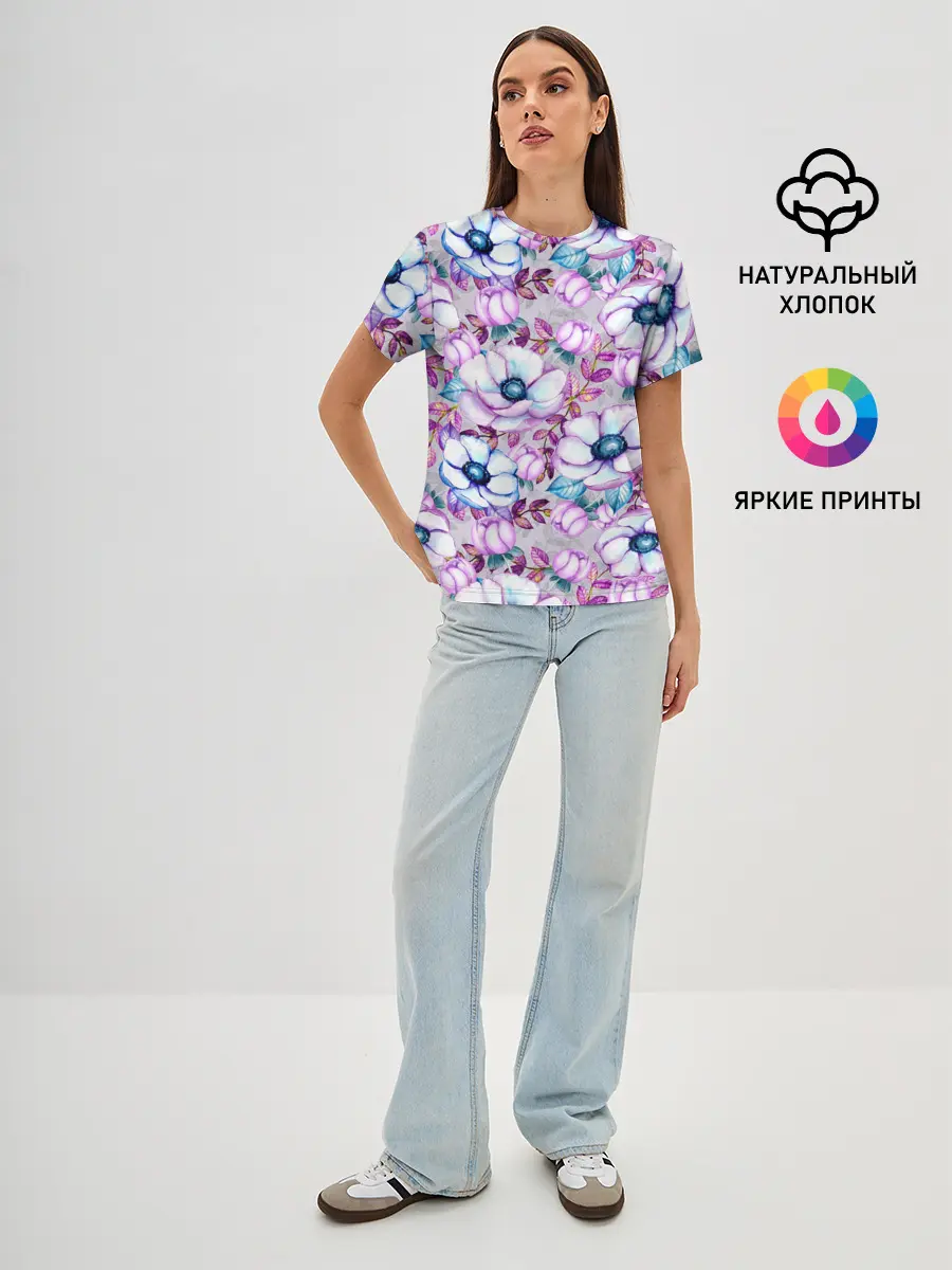 Женская базовая футболка / Анемоны - цветочный ковер