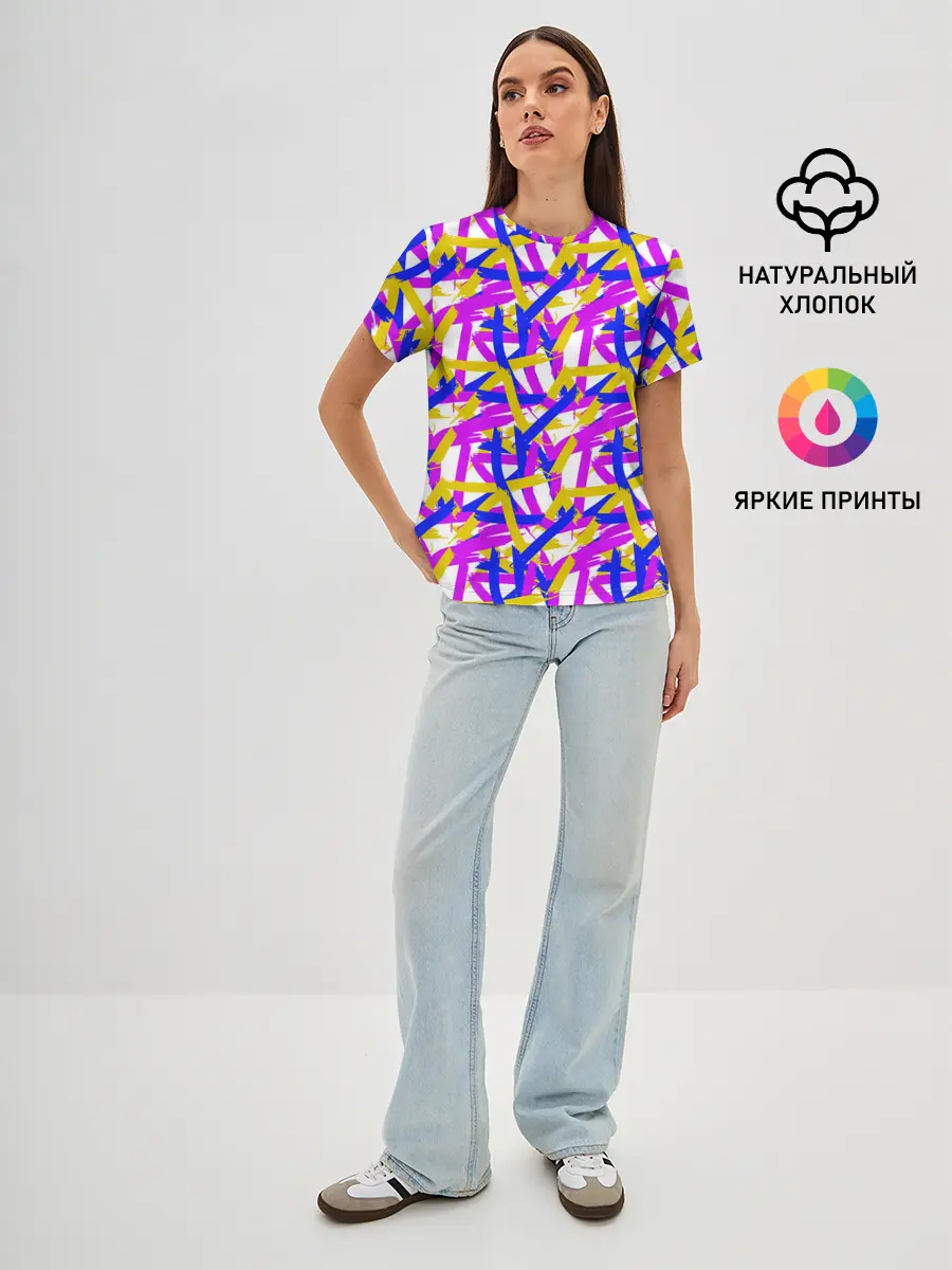 Женская базовая футболка / абстракция из ярких полос