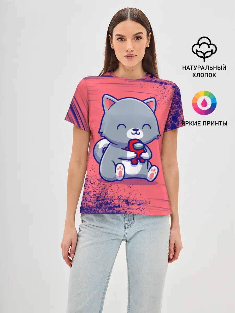 Женская базовая футболка / AMONG US - С КОТИКОМ