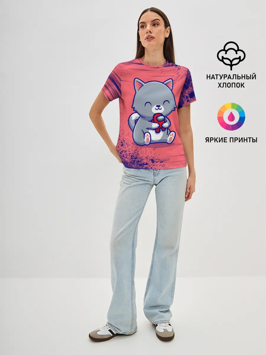 Женская базовая футболка / AMONG US - С КОТИКОМ