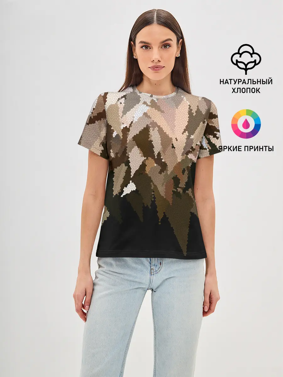 Женская базовая футболка / Бежево-коричневая мозаика