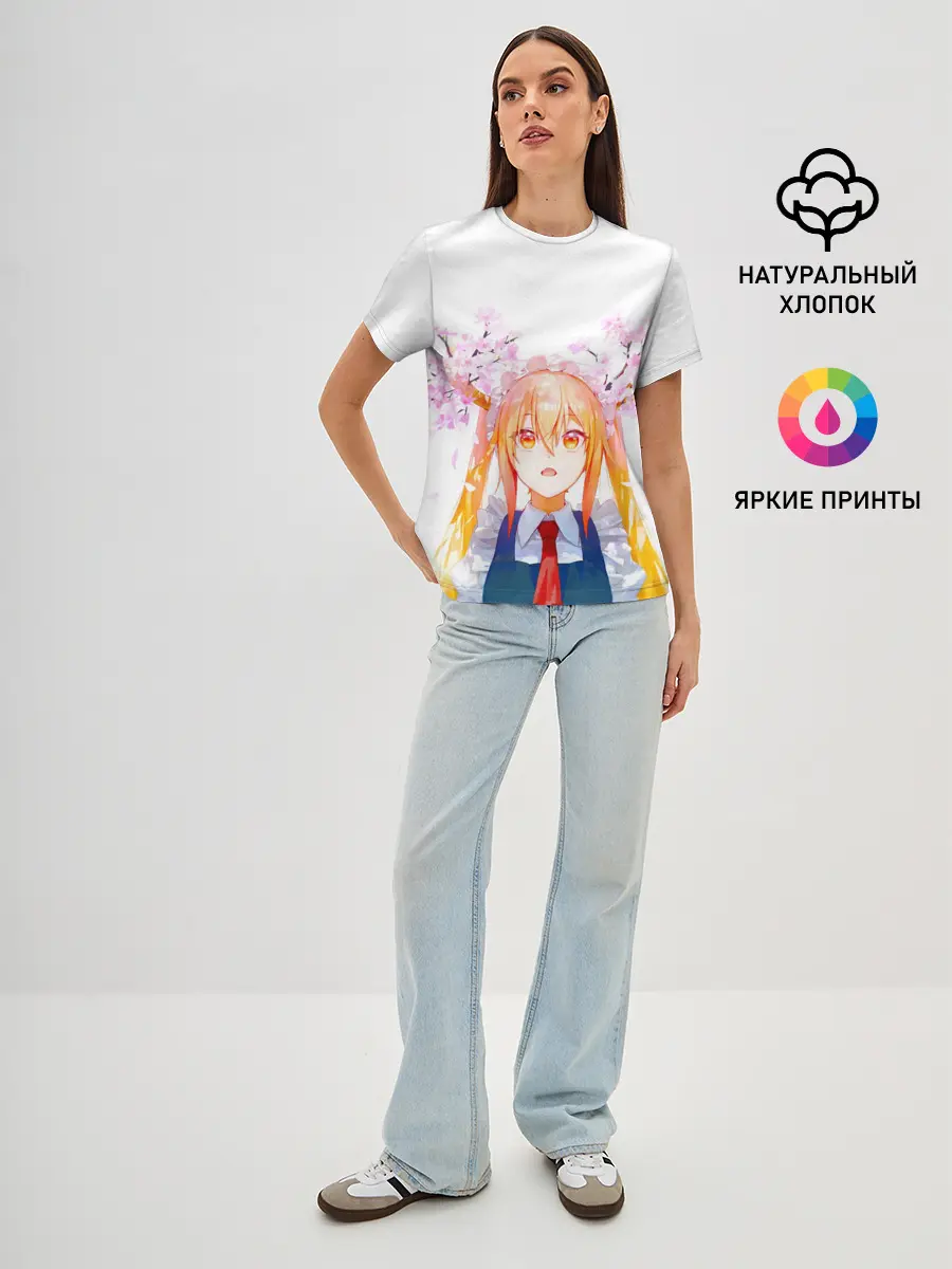 Женская базовая футболка / Горничная Мисс Кобаяши расцветает Тору