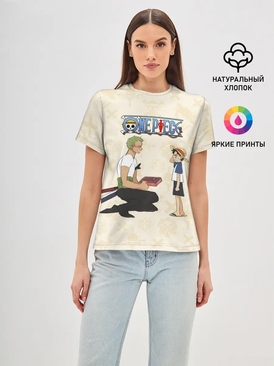 Женская базовая футболка / Ророноа Зоро и малыш Манки Д. Луффи