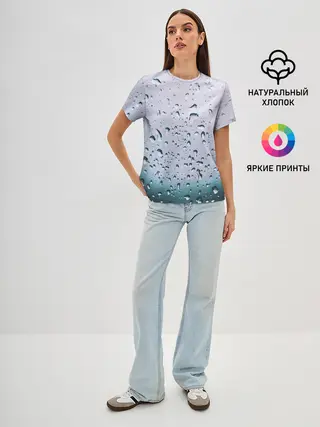 Женская базовая футболка / Капли окно стекло дождь серо