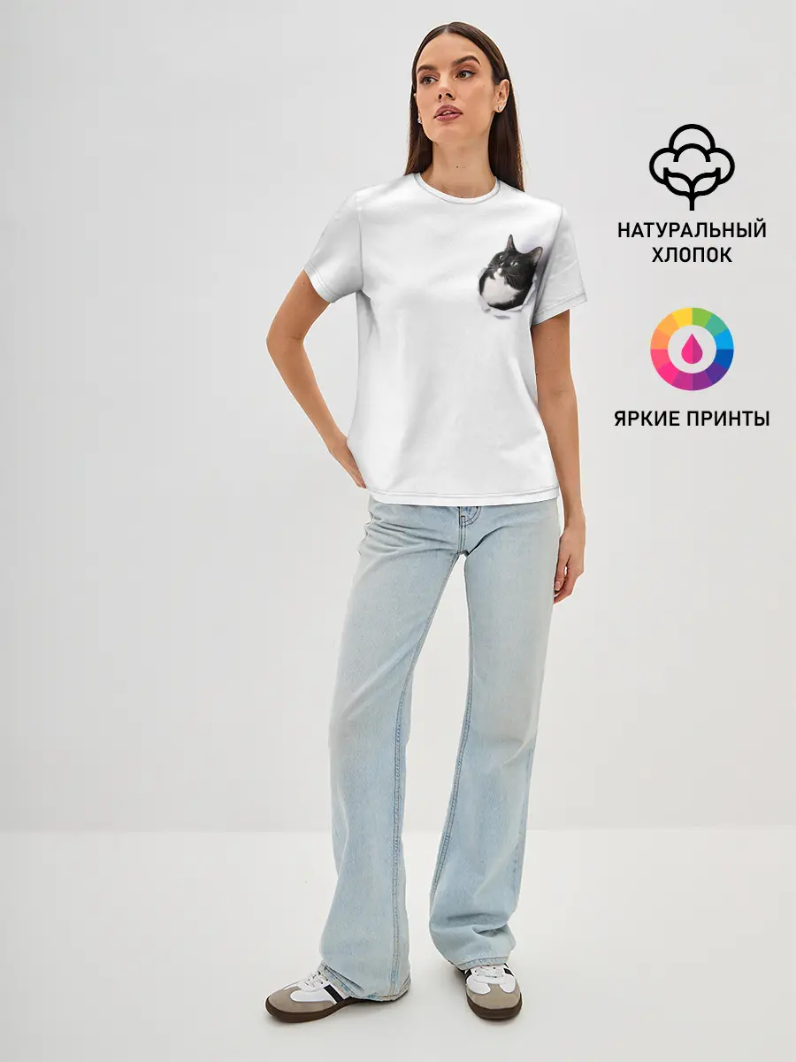 Женская базовая футболка / КОТ В СЕРДЦЕ